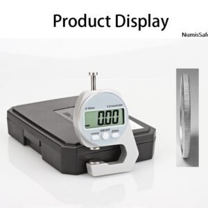 Digital Coin Thickness Gauge, measuring range 0–10 mm, a compact electronic flat plastic pocket tool with a high accuracy of 0.01 mm.