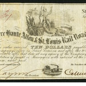 سانت لويس، ميزوري - شركة سكة حديد تير هوت وألتون وسانت لويس، 10 دولارات، 21 فبراير 1859.