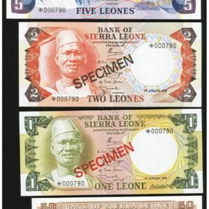 Sierra Leone Bank of Sierra Leone 50 Cents, 1 Leone, 2 Leones, and 5 Leones ND (1979) Pick CS2 Collector Series Set.. ... (Total: 4 notes)