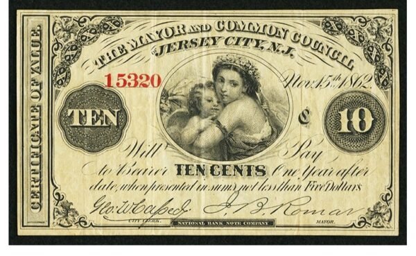 Jersey City, NJ- Mayor and Common Council 10¢ Nov. 15, 1862. - Image 1