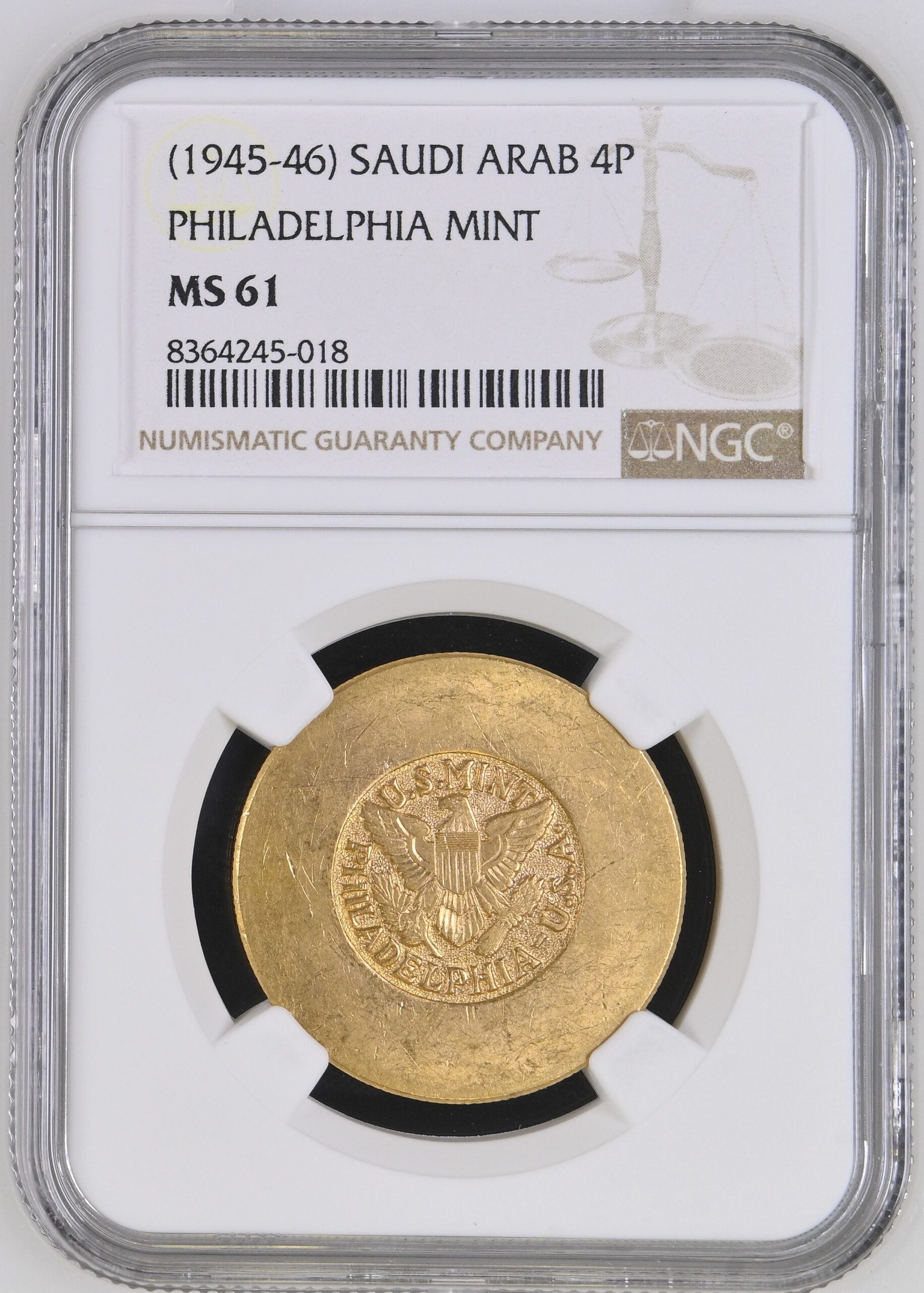 NGC8364245-018_OBV Saudi Arabia – Gold 4 Aramco Dollars – Philadelphia Mint – 1945–1946 - Image 1